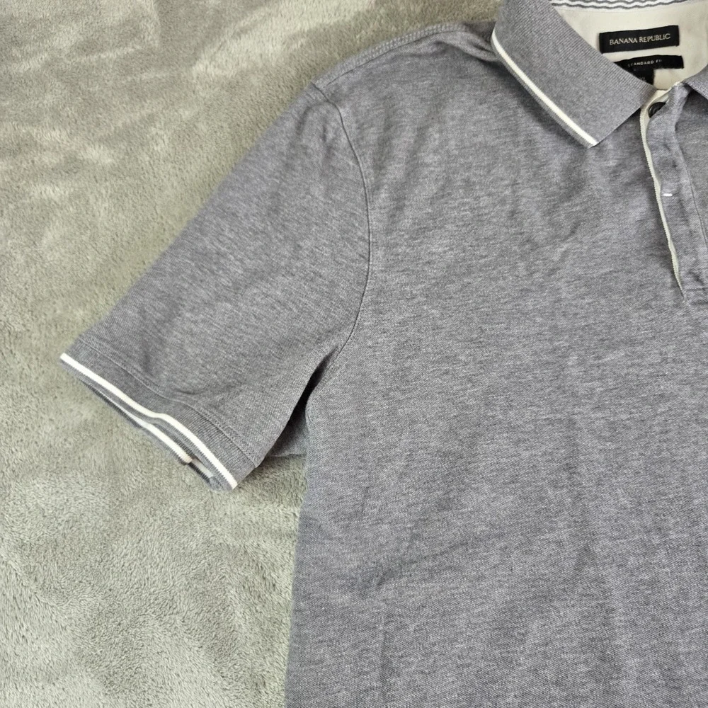Banana Republic Polo Shirt Mens XL Gray Standard Fit Short Sleeve Casual Rugby